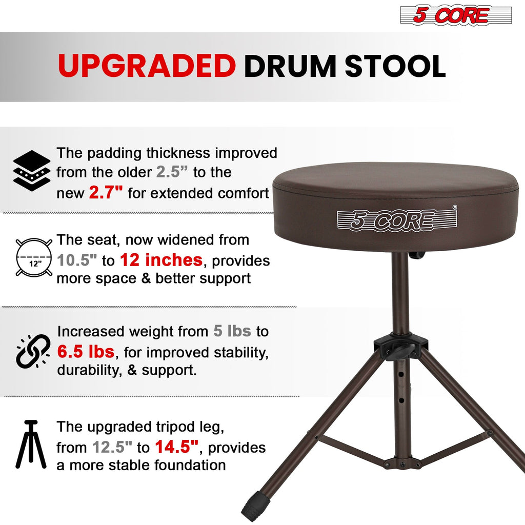 Adjustable Drum Throne Padded Seat - Drummer Stool