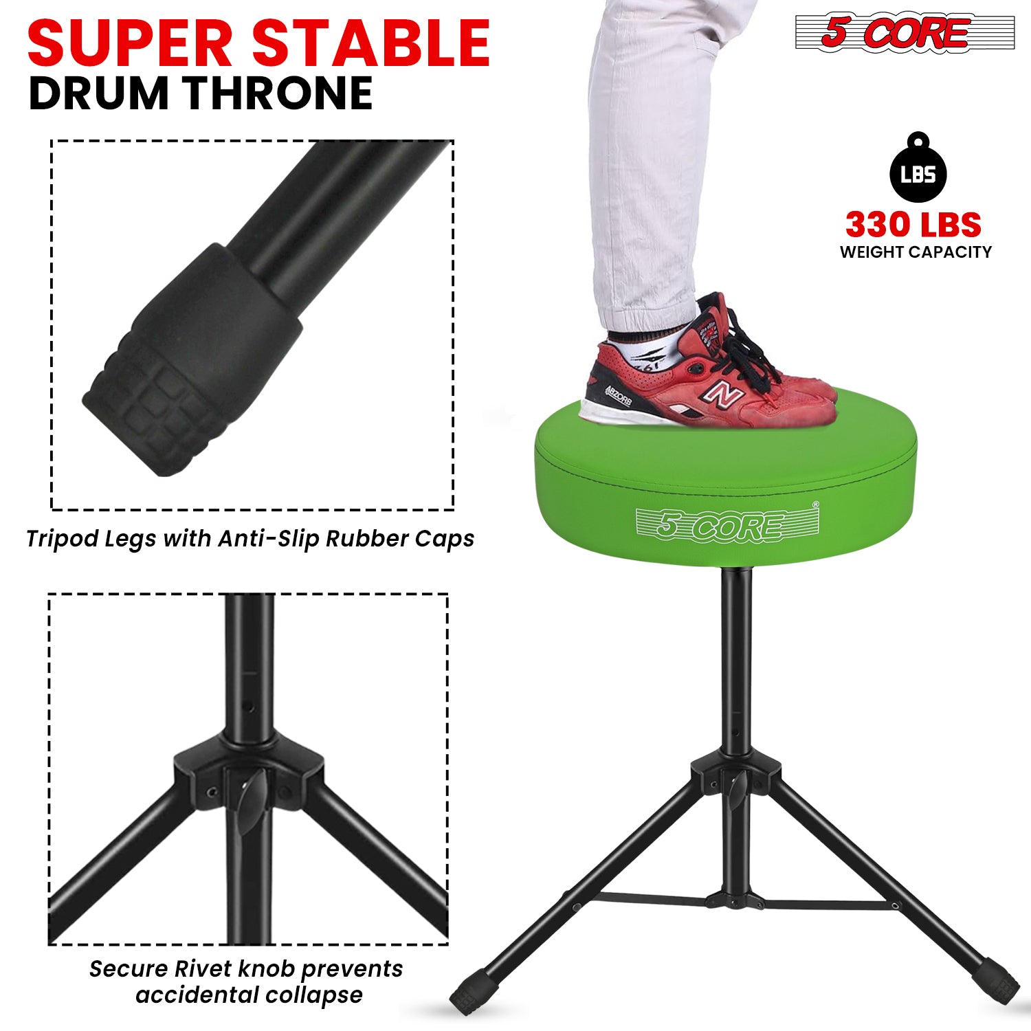 Adjustable Drum Throne Padded Seat - Drummer Stool