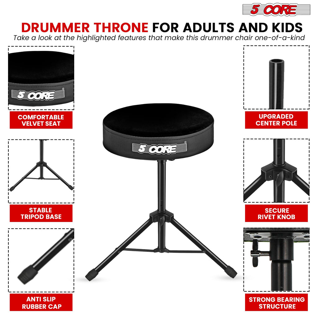 Adjustable Drum Throne Padded Seat - Drummer Stool