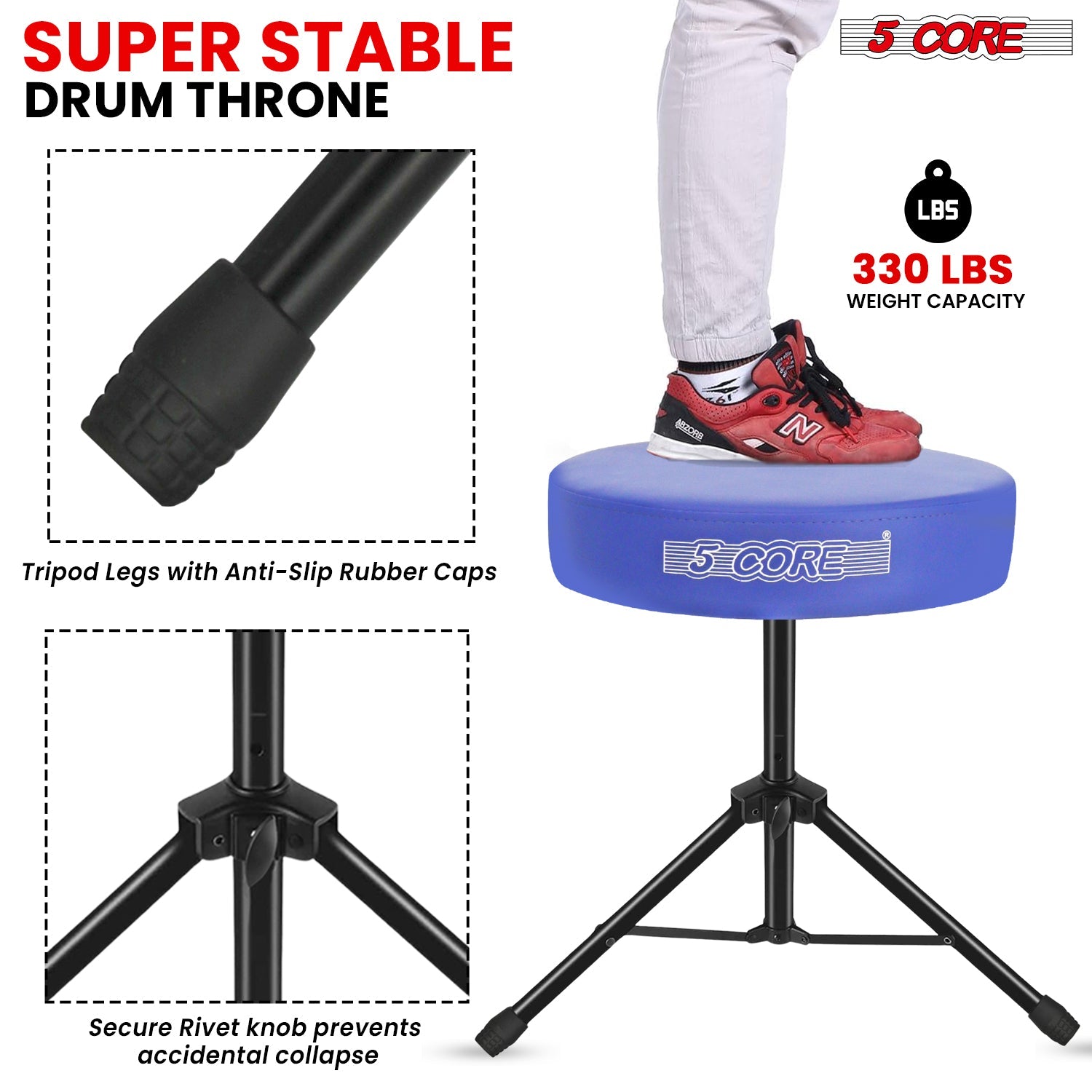 Adjustable Drum Throne Padded Seat - Drummer Stool