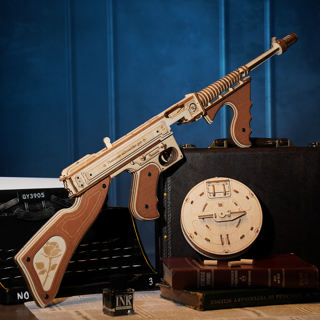 Wooden 3D Model Kit Thompson Gun | DIY Wood Puzzle Assembly Toy