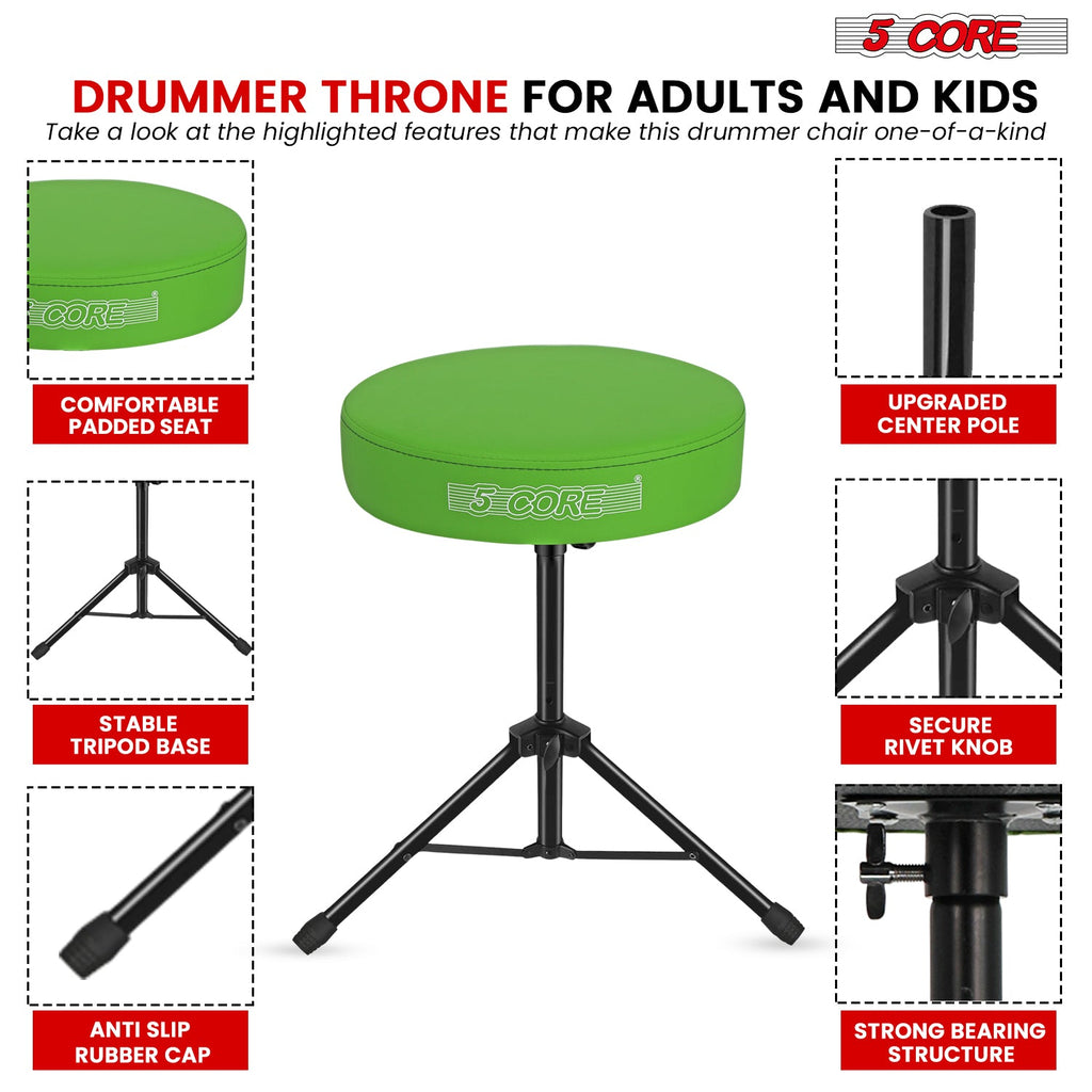 Adjustable Drum Throne Padded Seat - Drummer Stool