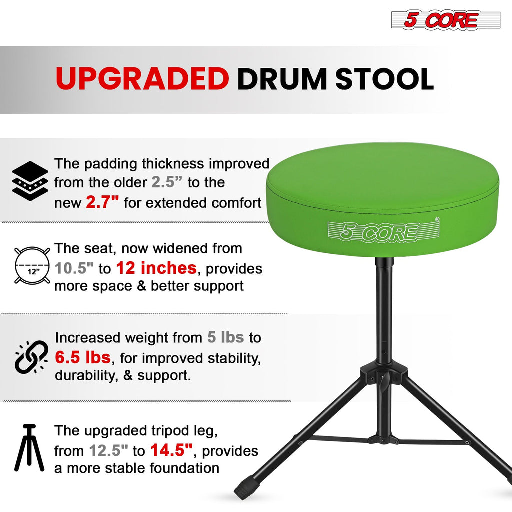 Adjustable Drum Throne Padded Seat - Drummer Stool