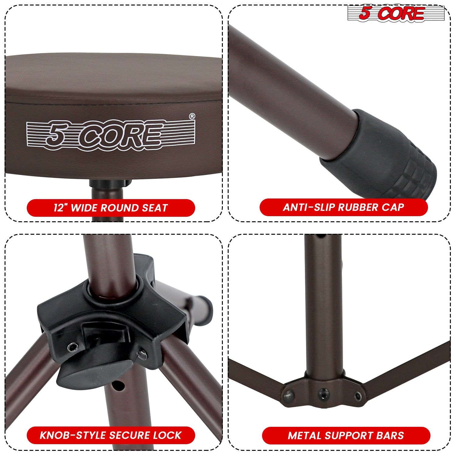 Adjustable Drum Throne Padded Seat - Drummer Stool