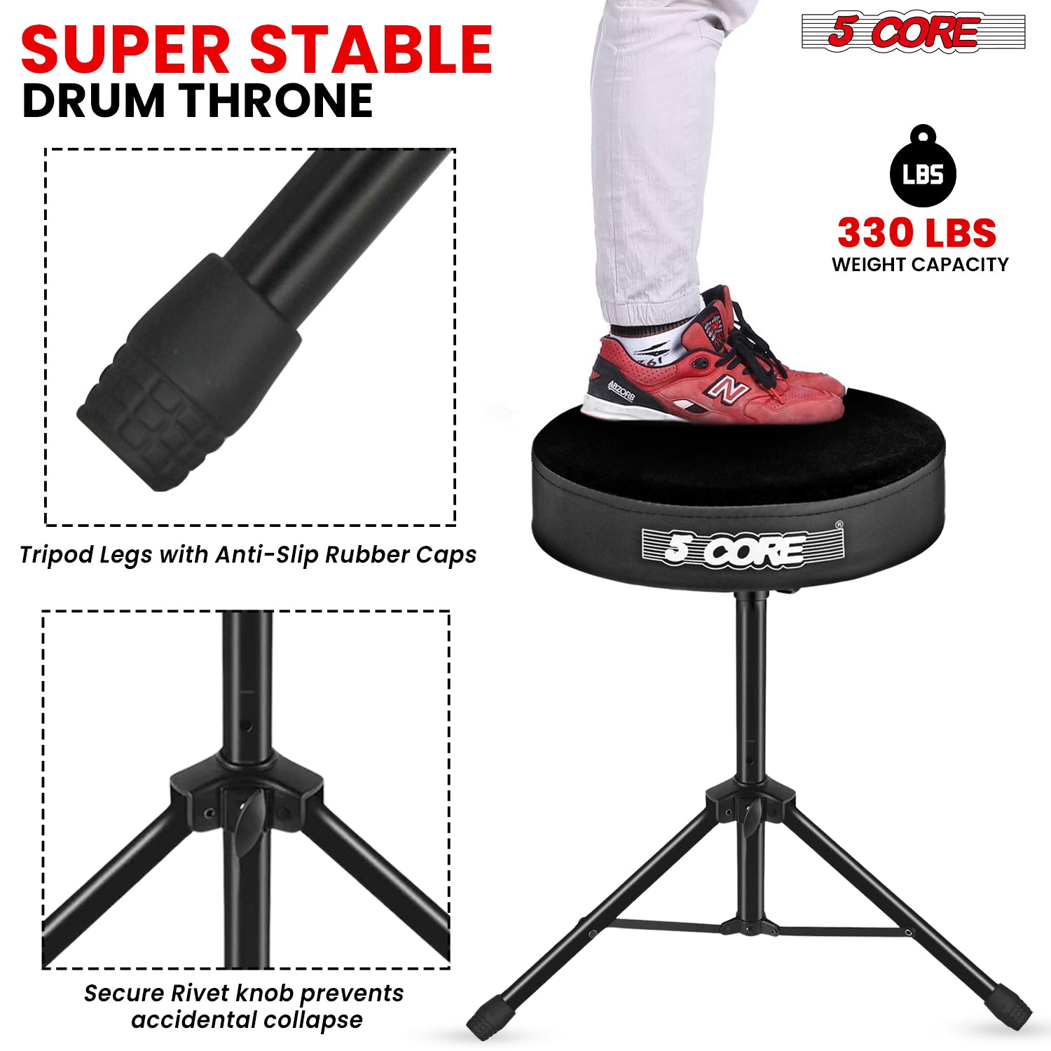 Adjustable Drum Throne Padded Seat - Drummer Stool