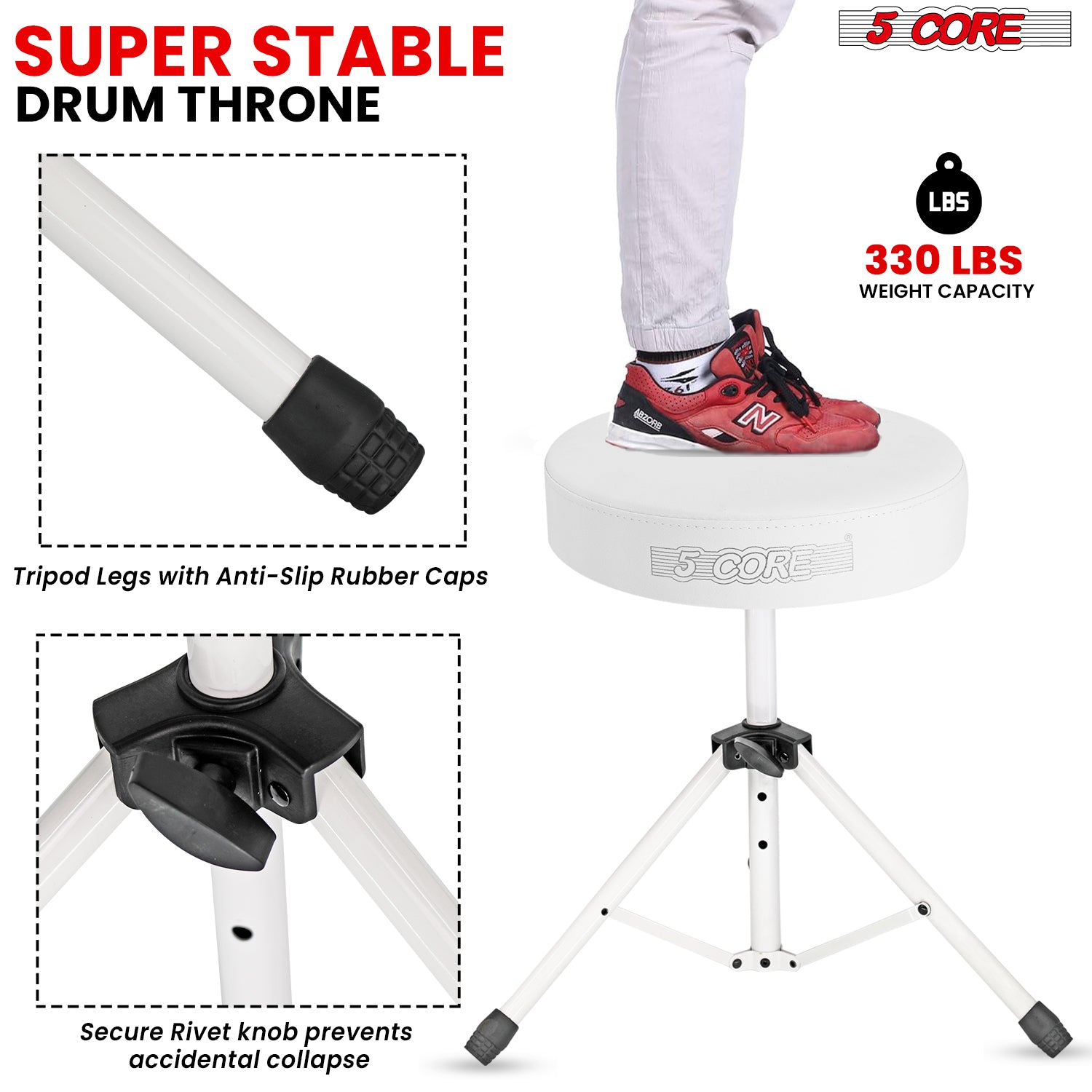 Adjustable Drum Throne Padded Seat - Drummer Stool
