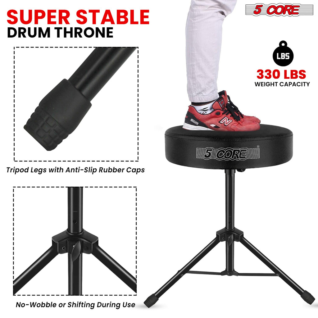 Adjustable Drum Throne Padded Seat - Drummer Stool