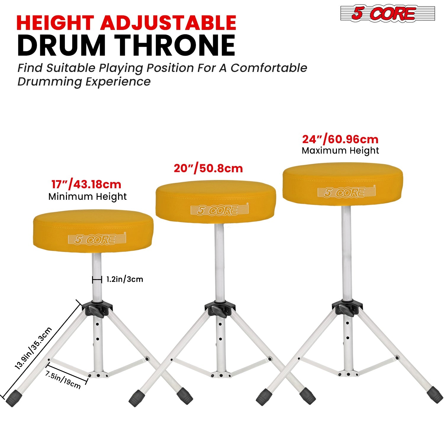 Adjustable Drum Throne Padded Seat - Drummer Stool