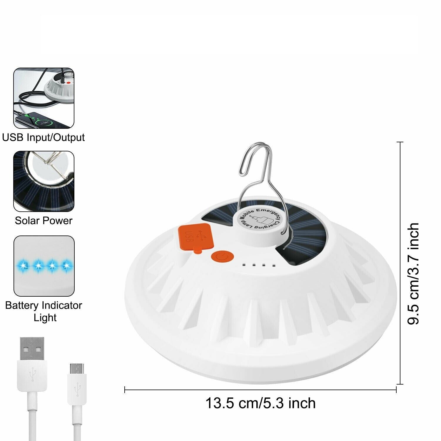 Solar Camping Lantern 60 LED USB Rechargeable Tent Light