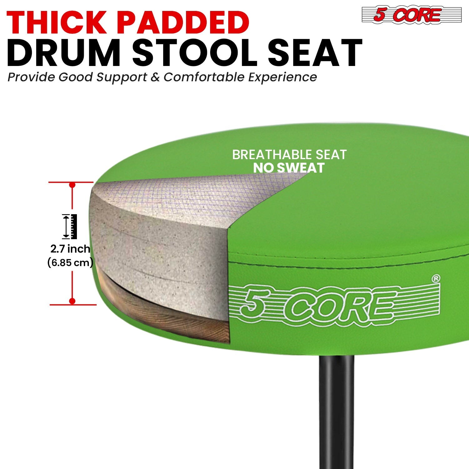 Adjustable Drum Throne Padded Seat - Drummer Stool