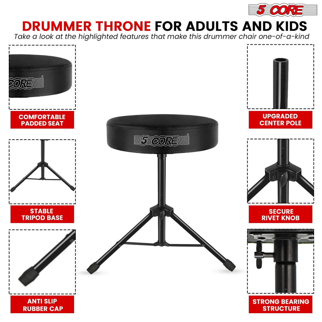 Adjustable Drum Throne Padded Seat - Drummer Stool