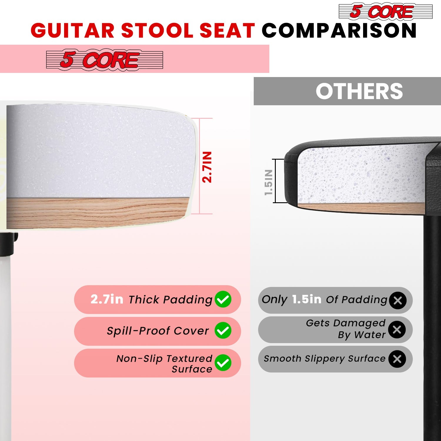 Adjustable Drum Throne Padded Seat - Drummer Stool