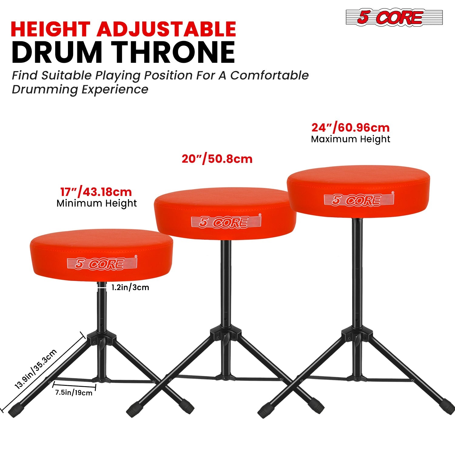 Adjustable Drum Throne Padded Seat - Drummer Stool