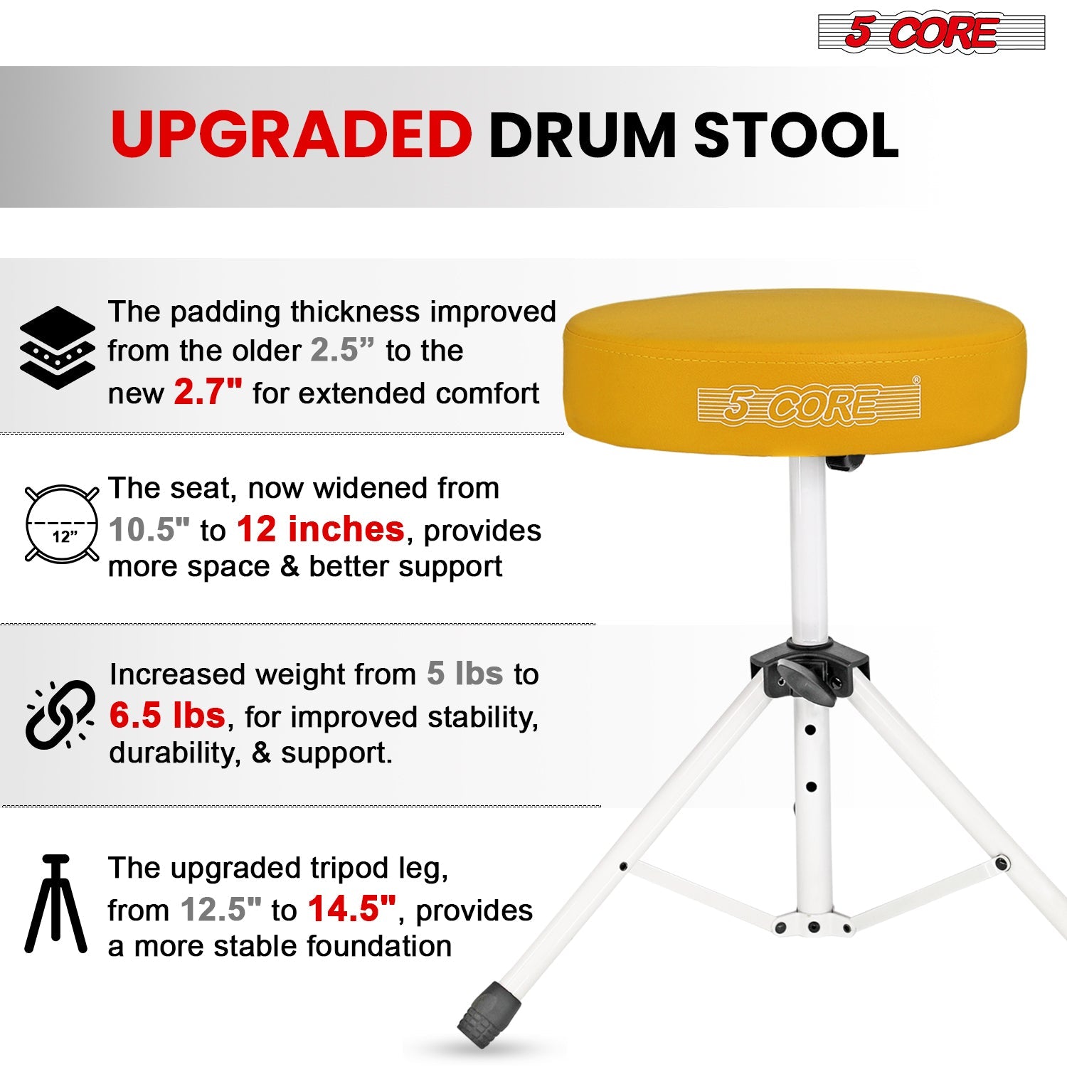 Adjustable Drum Throne Padded Seat - Drummer Stool