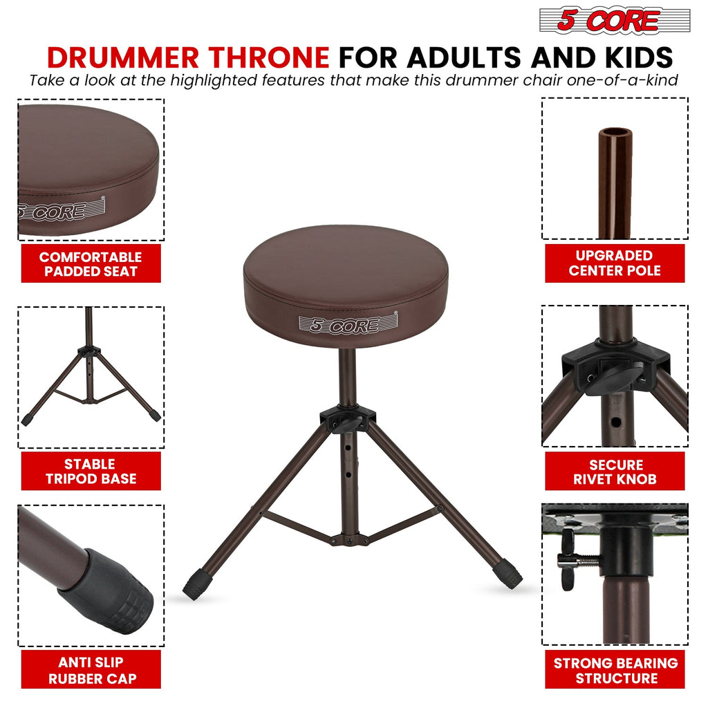 Adjustable Drum Throne Padded Seat - Drummer Stool