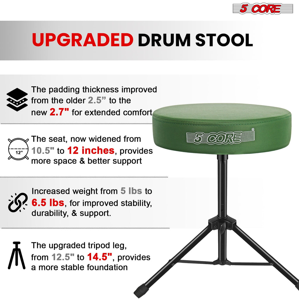 Adjustable Drum Throne Padded Seat - Drummer Stool