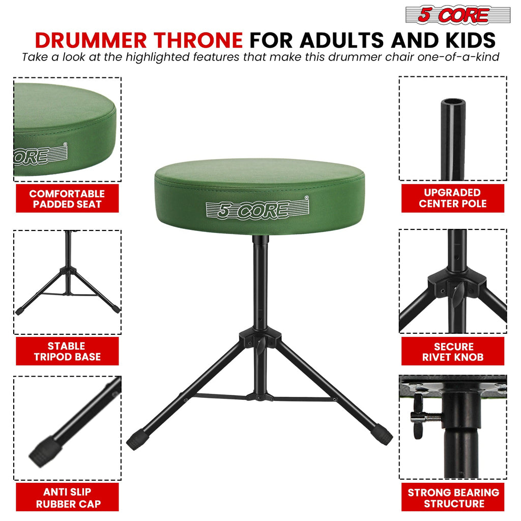 Adjustable Drum Throne Padded Seat - Drummer Stool