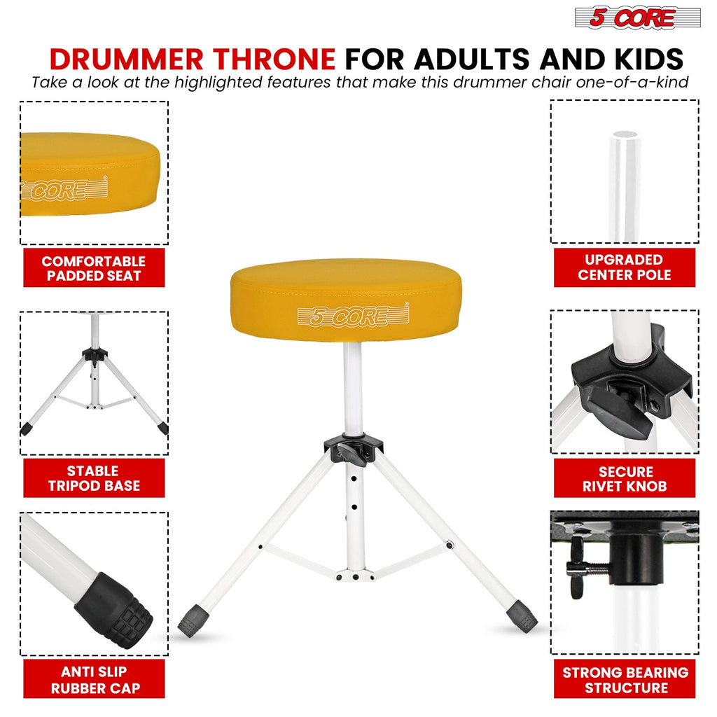 Adjustable Drum Throne Padded Seat - Drummer Stool