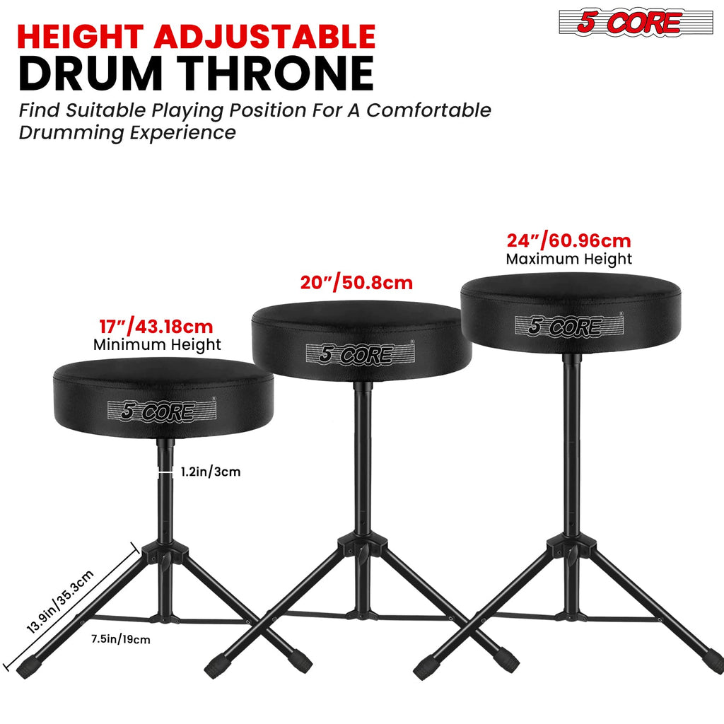 Adjustable Drum Throne Padded Seat - Drummer Stool
