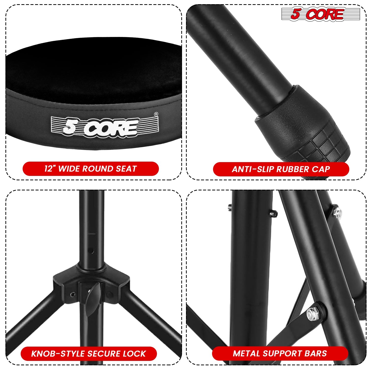 Adjustable Drum Throne Padded Seat - Drummer Stool