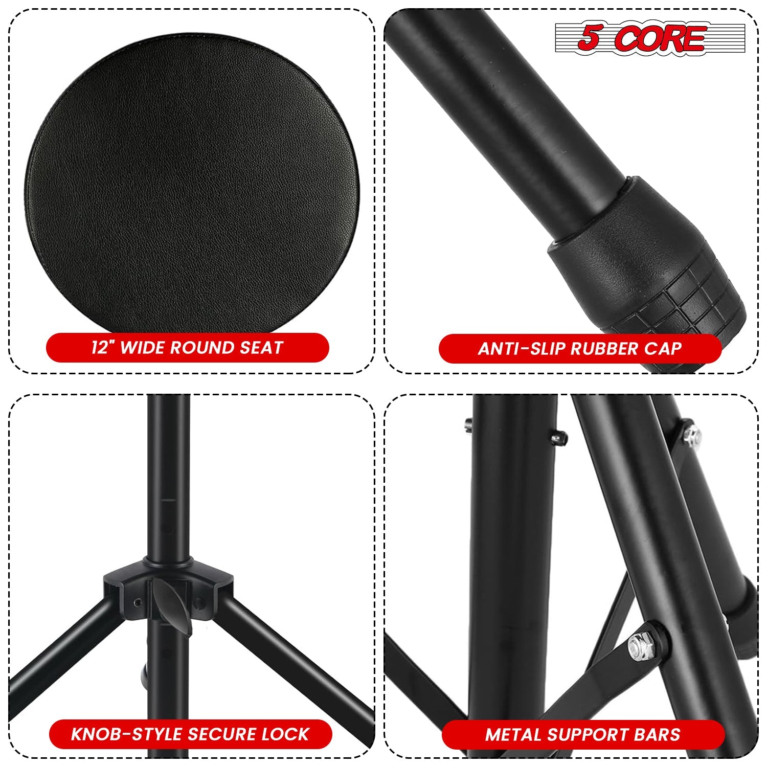 Adjustable Drum Throne Padded Seat - Drummer Stool