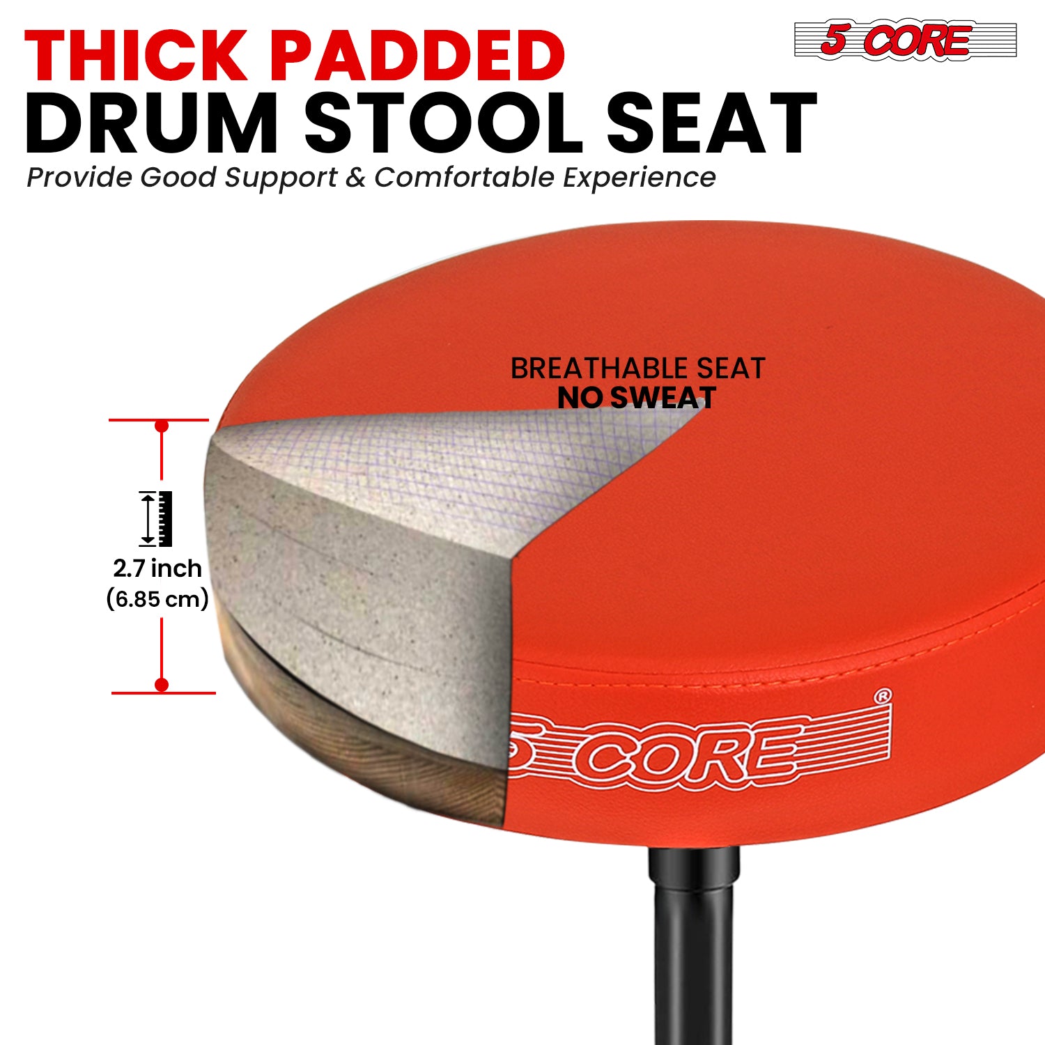 Adjustable Drum Throne Padded Seat - Drummer Stool