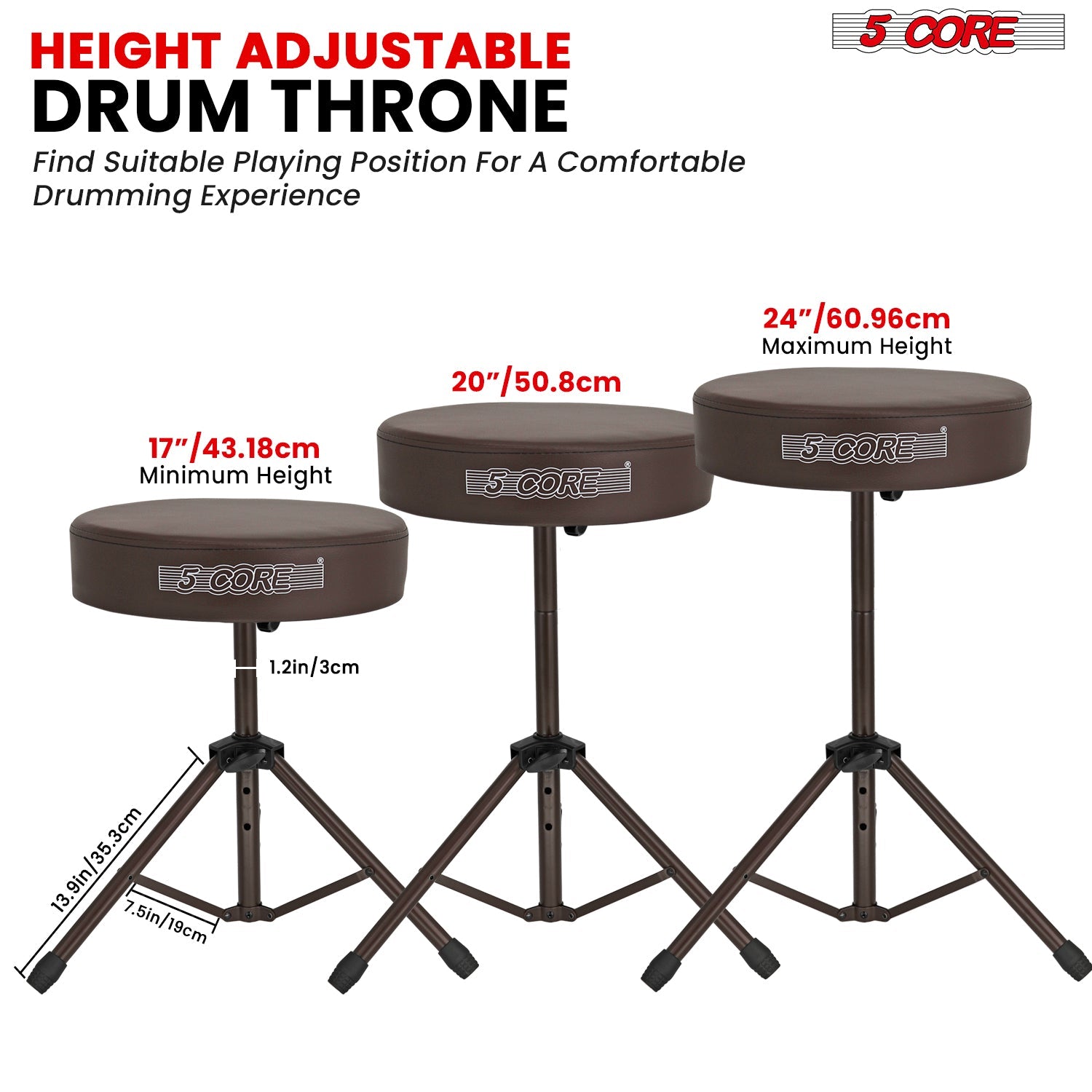 Adjustable Drum Throne Padded Seat - Drummer Stool