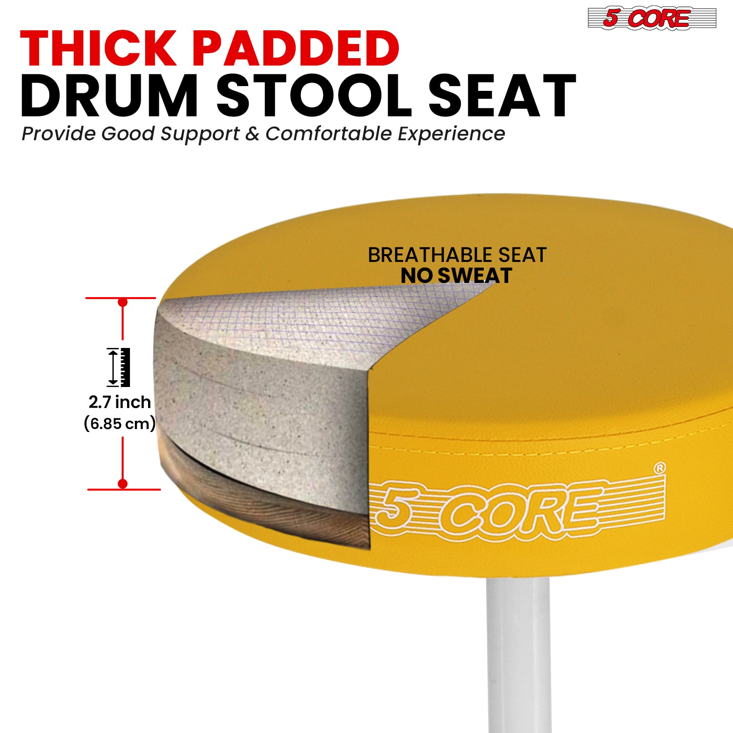 Adjustable Drum Throne Padded Seat - Drummer Stool