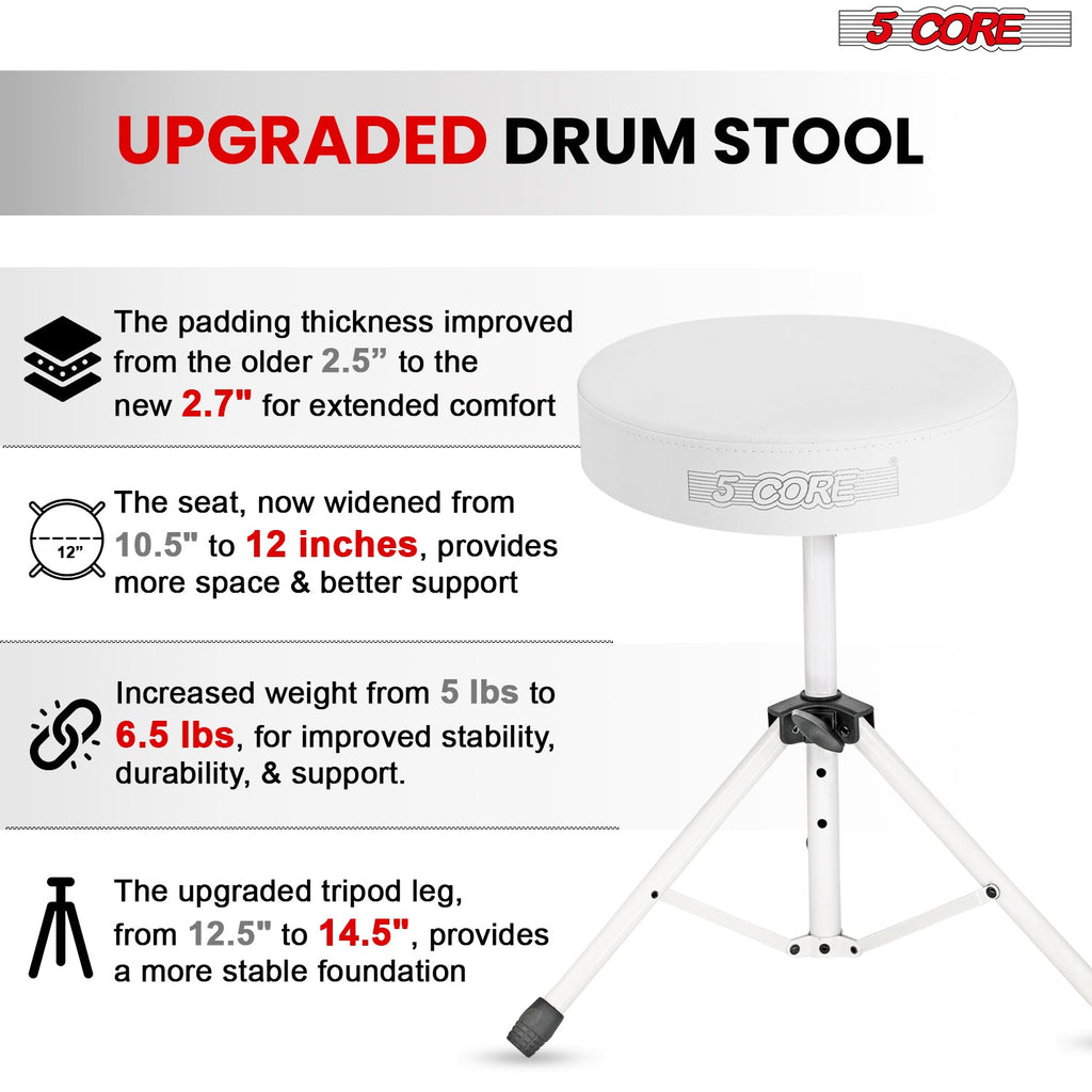 Adjustable Drum Throne Padded Seat - Drummer Stool
