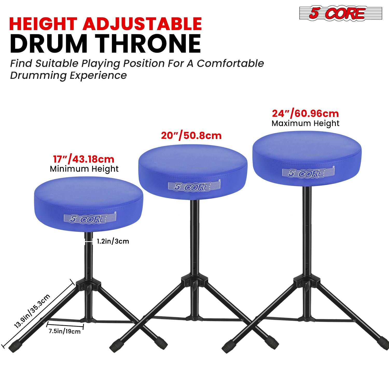 Adjustable Drum Throne Padded Seat - Drummer Stool