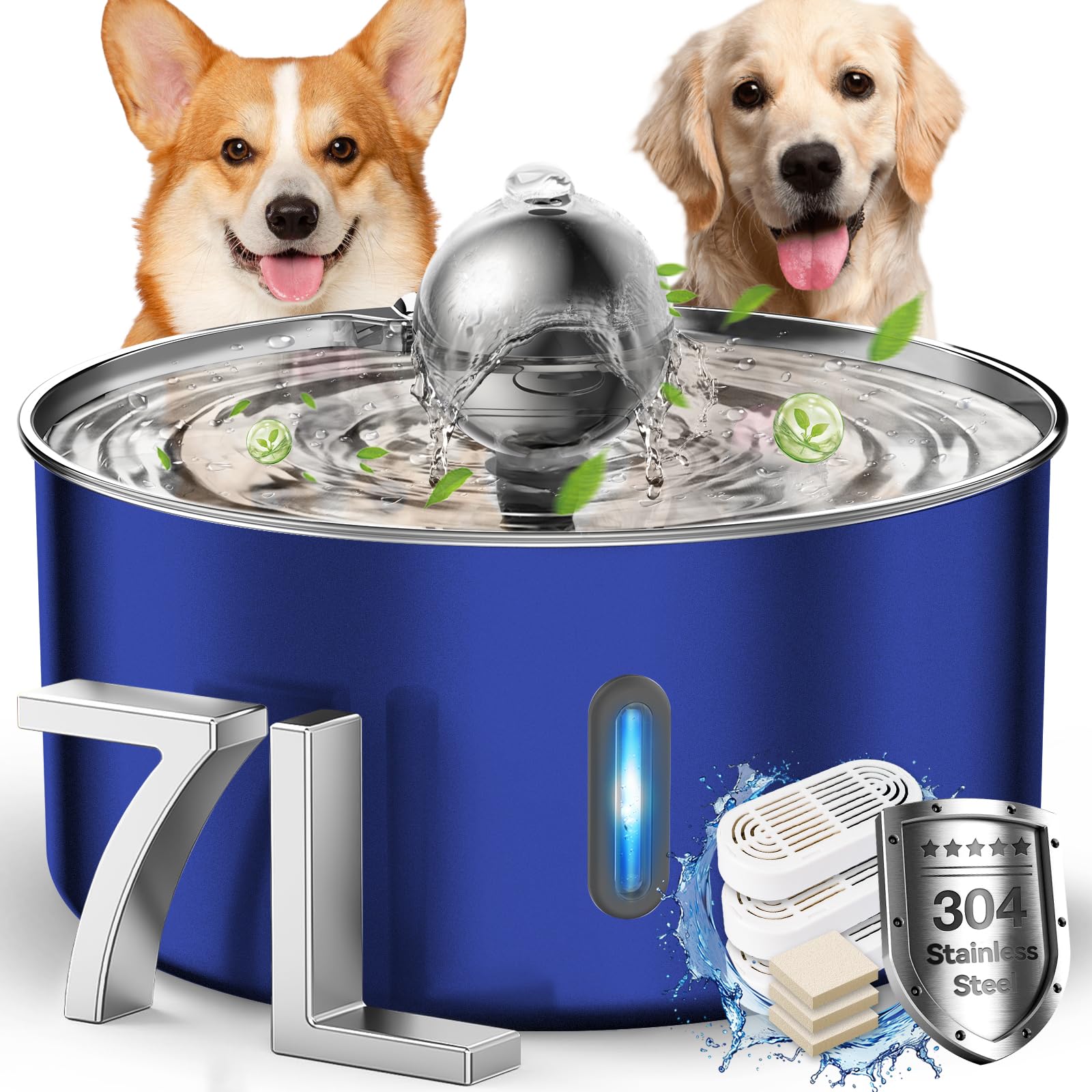 Large Dog Water Fountain 7L Stainless Steel Auto Pet Dispenser
