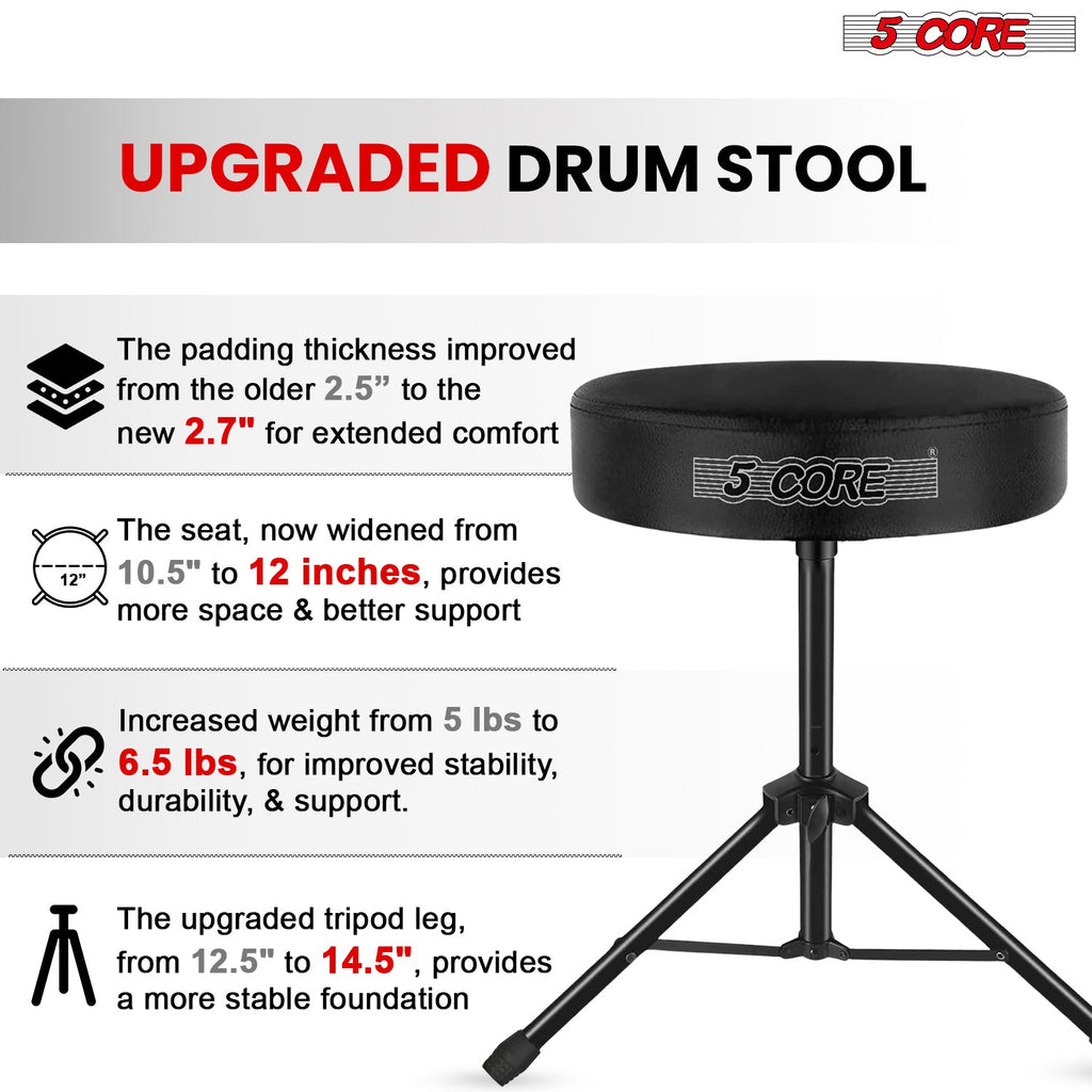 Adjustable Drum Throne Padded Seat - Drummer Stool