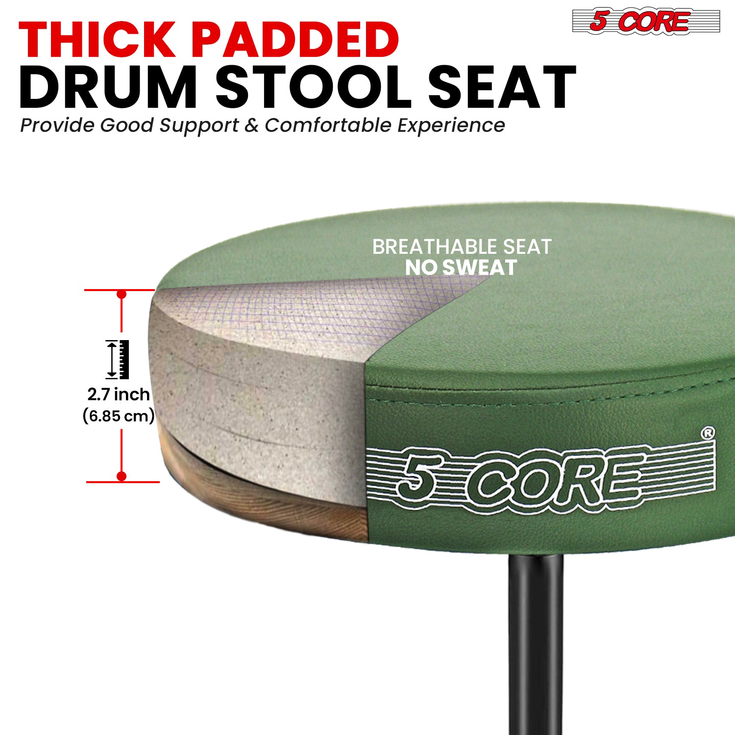 Adjustable Drum Throne Padded Seat - Drummer Stool