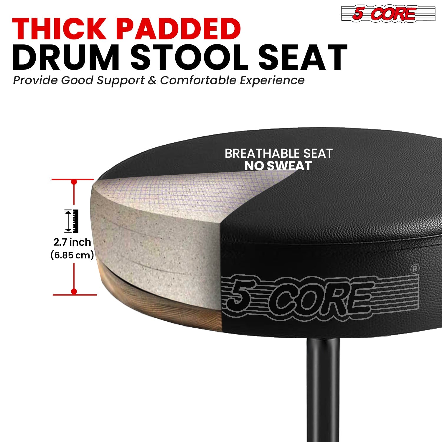 Adjustable Drum Throne Padded Seat - Drummer Stool