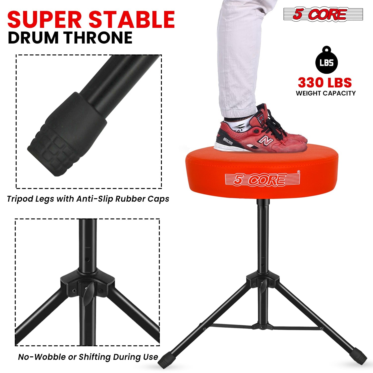 Adjustable Drum Throne Padded Seat - Drummer Stool