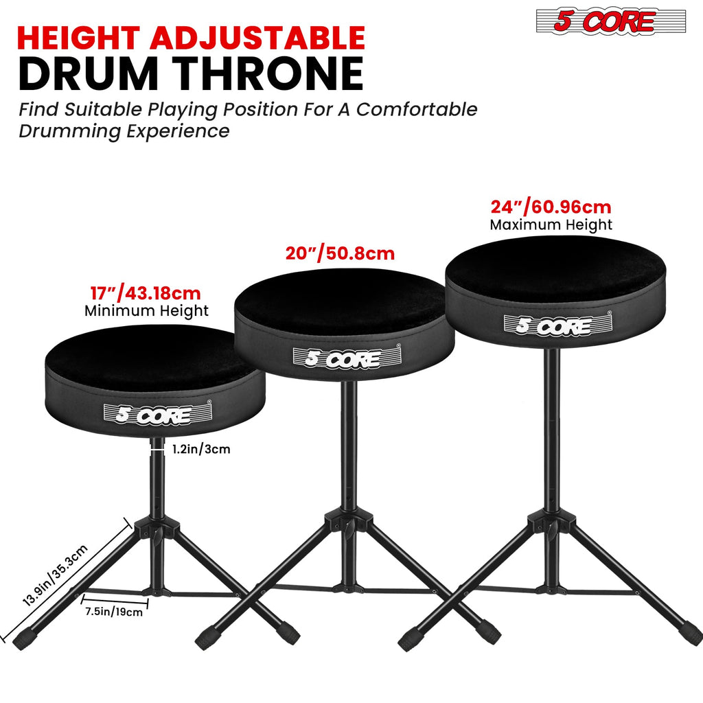 Adjustable Drum Throne Padded Seat - Drummer Stool